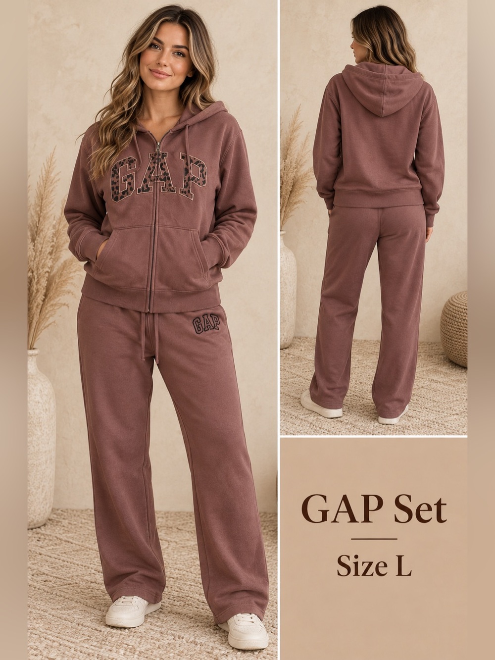 GAP Two-Piece Zip Hoodie and sweat Pants Set - Mauve
